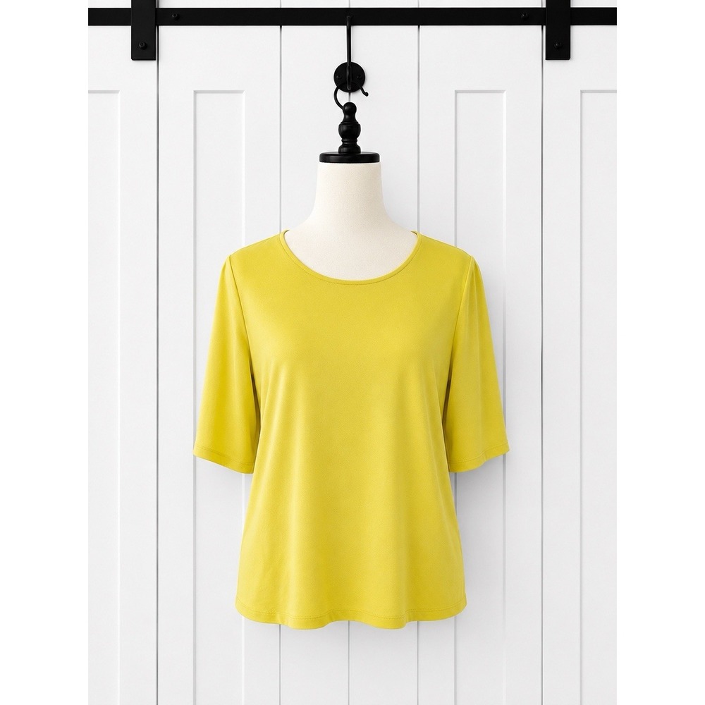 Susan Graver Essentials Liquid Knit Top XL Travel Stretch Bright Yellow A215099